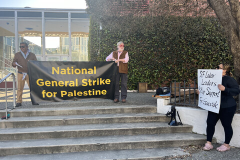 Workers Had Banner Calling For General Strike For Palestine