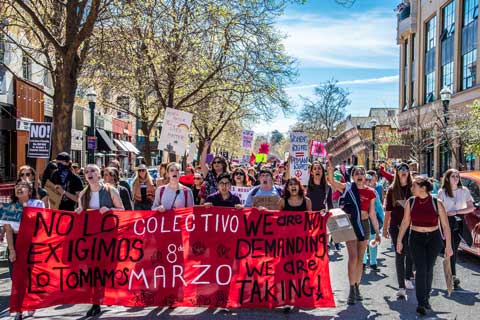 Downtown Streets Blocked in Santa Cruz During International Women's Day Strike
